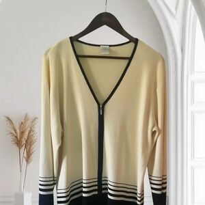 Emma James Cream and Black V-Neck Cardigan